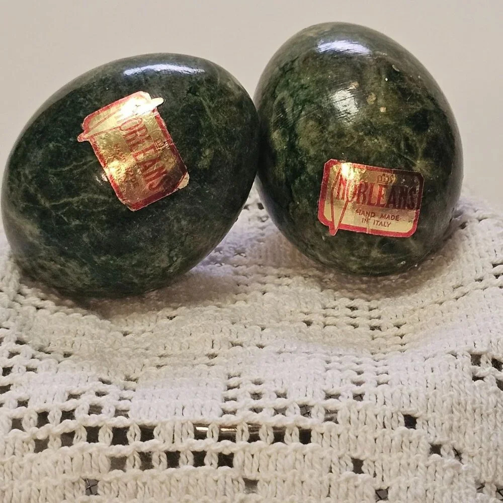 Pair of Vintage Norleans Green Marbled Eggs Hand Made in Italy EASTER 2.25"